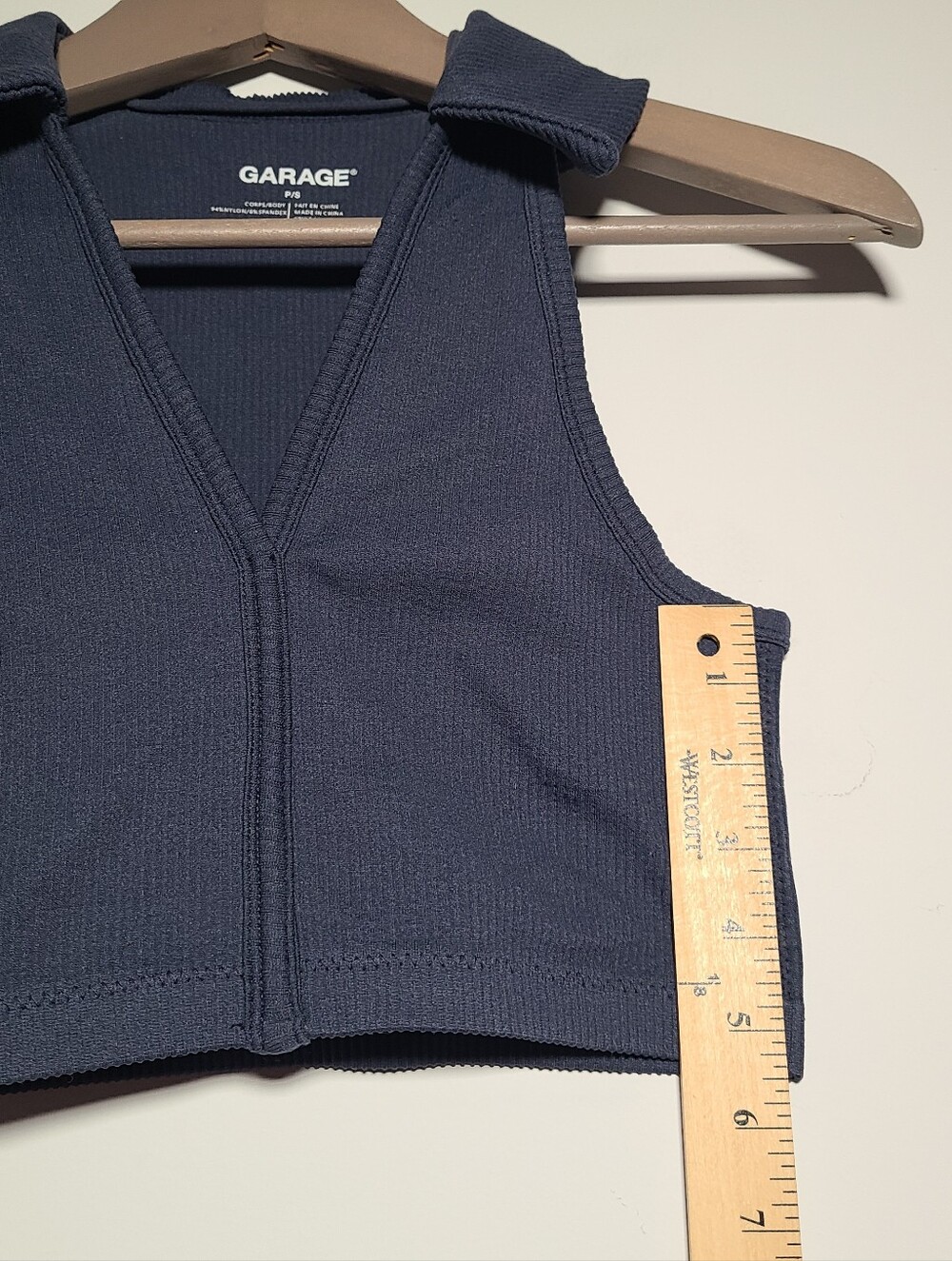 Garage Navy Ribbed Collared Crop Tank Top Size P/S - Picture 3 of 7